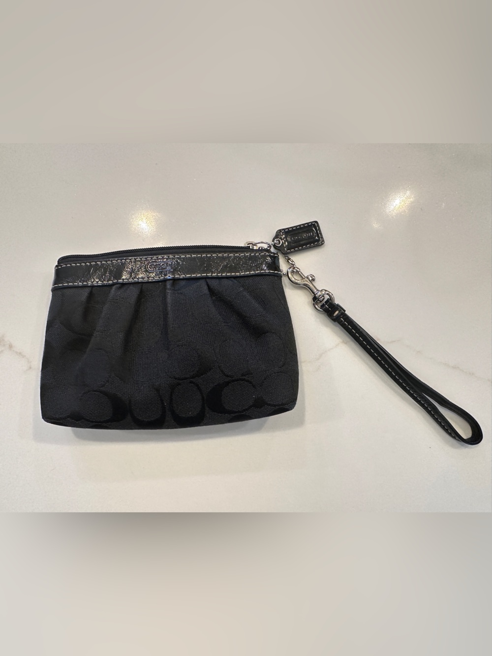 Coach Black Logo Wristlet with Silver hardware